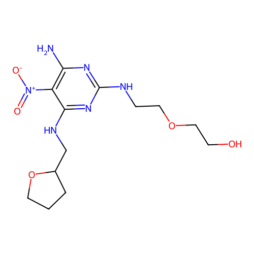 2-[2-[[4-amino-5-nitro-6-(oxolan-2-ylmethylamino)pyrimidin-2-yl]amino]ethoxy]ethanol structure