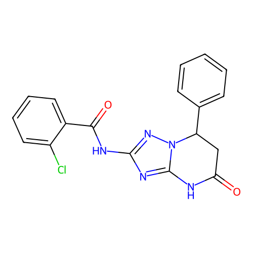 2-chloro-N-(5-oxo-7-phenyl-3,5,6,7-tetrahydro[1,2,4]triazolo[1,5-a]pyrimidin-2-yl)benzamide structure