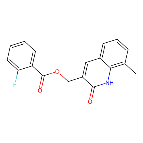 (8-methyl-2-oxo-1H-quinolin-3-yl)methyl 2-fluorobenzoate structure