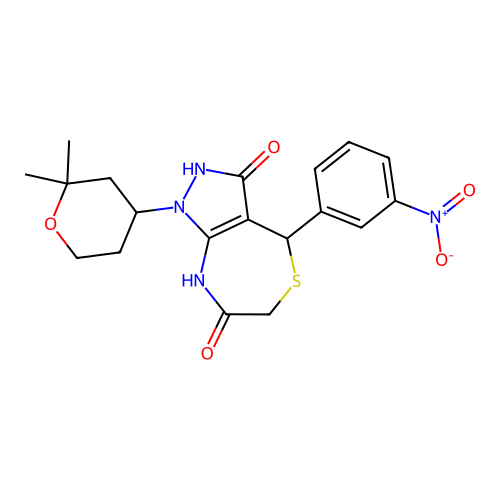 1-(2,2-DIMETHYLOXAN-4-YL)-3-HYDROXY-4-(3-NITROPHENYL)-1H,4H,6H,7H,8H-PYRAZOLO[3,4-E][1,4]THIAZEPIN-7-ONE structure