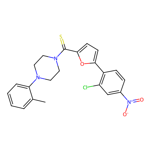 (5-(2-chloro-4-nitrophenyl)furan-2-yl)(4-(o-tolyl)piperazin-1-yl)methanethione structure