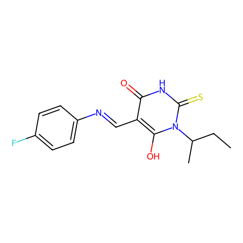 1-butan-2-yl-5-[(4-fluoroanilino)methylidene]-2-sulfanylidene-1,3-diazinane-4,6-dione structure