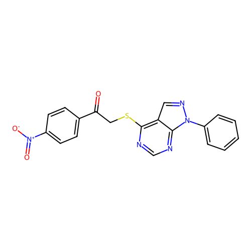 1-(4-nitrophenyl)-2-((1-phenyl-1H-pyrazolo[3,4-d]pyrimidin-4-yl)thio)ethanone structure