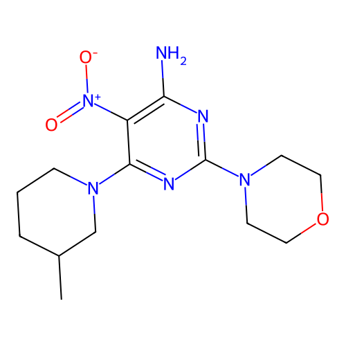 6-(3-Methylpiperidin-1-yl)-2-(morpholin-4-yl)-5-nitropyrimidin-4-amine structure