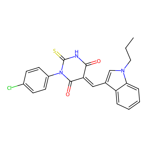 (5E)-1-(4-chlorophenyl)-5-[(1-propyl-1H-indol-3-yl)methylidene]-2-sulfanylpyrimidine-4,6(1H,5H)-dione structure