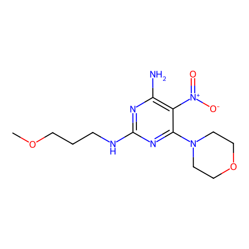 N~2~-(3-methoxypropyl)-6-(morpholin-4-yl)-5-nitropyrimidine-2,4-diamine structure