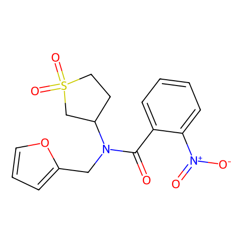N-(1,1-dioxidotetrahydrothiophen-3-yl)-N-(furan-2-ylmethyl)-2-nitrobenzamide structure