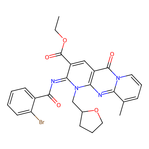 (Z)-ethyl 2-((2-bromobenzoyl)imino)-10-methyl-5-oxo-1-((tetrahydrofuran-2-yl)methyl)-2,5-dihydro-1H-dipyrido[1,2-a:2',3'-d]pyrimidine-3-carboxylate structure