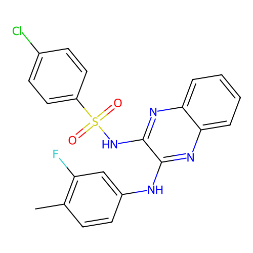 4-chloro-N-(3-((3-fluoro-4-methylphenyl)amino)quinoxalin-2-yl)benzenesulfonamide structure