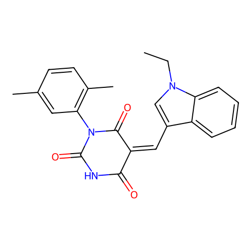 (Z)-1-(2,5-dimethylphenyl)-5-((1-ethyl-1H-indol-3-yl)methylene)pyrimidine-2,4,6(1H,3H,5H)-trione structure