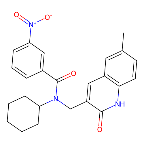 N-cyclohexyl-N-[(6-methyl-2-oxo-1H-quinolin-3-yl)methyl]-3-nitrobenzamide structure
