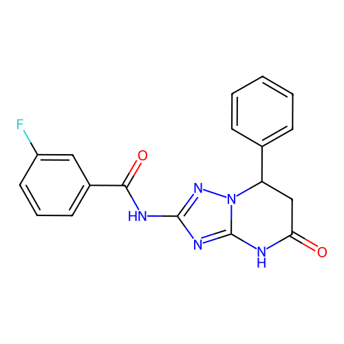 3-fluoro-N-(5-oxo-7-phenyl-3,5,6,7-tetrahydro[1,2,4]triazolo[1,5-a]pyrimidin-2-yl)benzamide structure