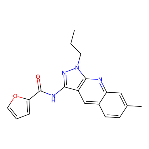 N-(7-methyl-1-propylpyrazolo[3,4-b]quinolin-3-yl)furan-2-carboxamide structure