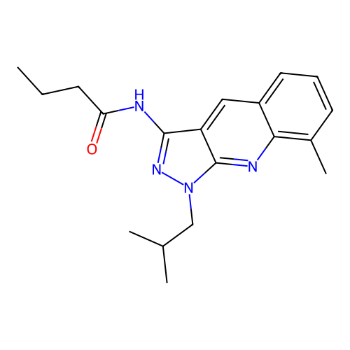 N-[8-methyl-1-(2-methylpropyl)pyrazolo[3,4-b]quinolin-3-yl]butanamide structure