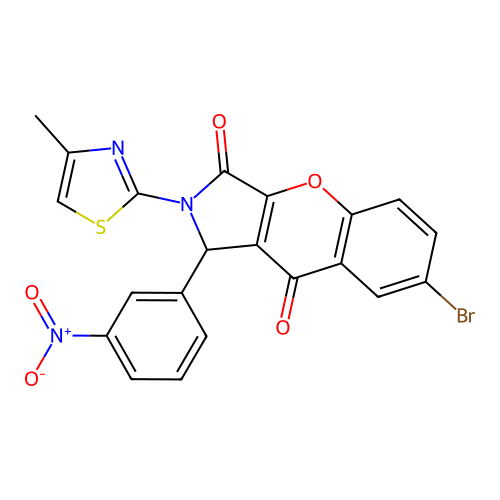 7-bromo-2-(4-methyl(1,3-thiazol-2-yl))-1-(3-nitrophenyl)chromeno[2,3-c]3-pyrro line-3,9-dione structure