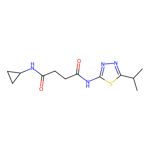 N1-cyclopropyl-N4-(5-isopropyl-1,3,4-thiadiazol-2-yl)succinamide structure