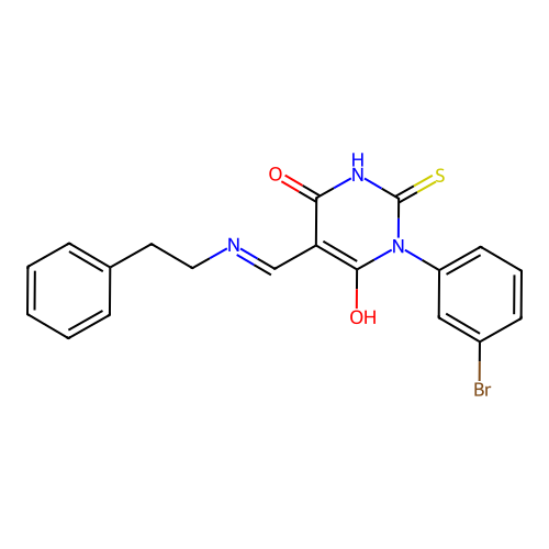 1-(3-bromophenyl)-5-[(phenethylamino)methylidene]-2-sulfanylidene-1,3-diazinane-4,6-dione structure