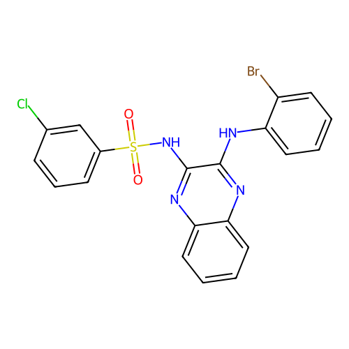 N-[3-(2-bromoanilino)quinoxalin-2-yl]-3-chlorobenzenesulfonamide structure