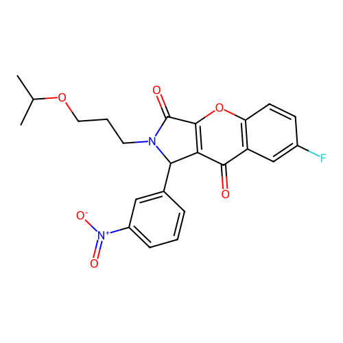 7-fluoro-1-(3-nitrophenyl)-2-(3-propan-2-yloxypropyl)-1H-chromeno[2,3-c]pyrrole-3,9-dione structure