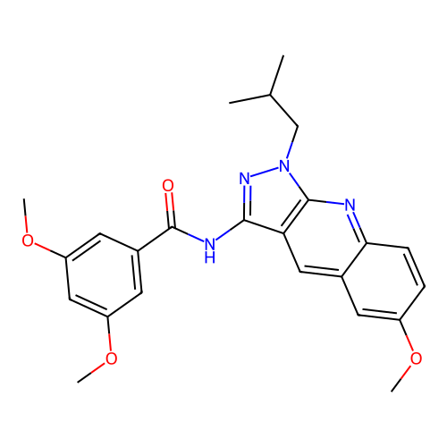 3,5-dimethoxy-N-[6-methoxy-1-(2-methylpropyl)pyrazolo[3,4-b]quinolin-3-yl]benzamide structure