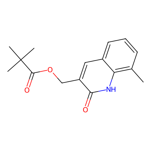 (8-methyl-2-oxo-1H-quinolin-3-yl)methyl 2,2-dimethylpropanoate structure