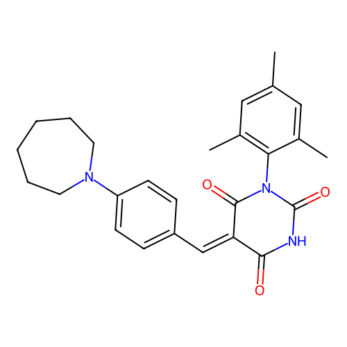 (Z)-5-(4-(azepan-1-yl)benzylidene)-1-mesitylpyrimidine-2,4,6(1H,3H,5H)-trione structure