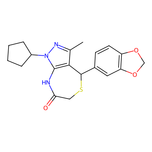 4-(1,3-benzodioxol-5-yl)-1-cyclopentyl-3-methyl-2,4-dihydropyrazolo[3,4-e][1,4]thiazepin-7-one structure