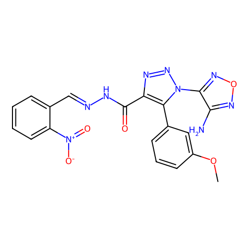 (E)-1-(4-amino-1,2,5-oxadiazol-3-yl)-5-(3-methoxyphenyl)-N'-(2-nitrobenzylidene)-1H-1,2,3-triazole-4-carbohydrazide structure