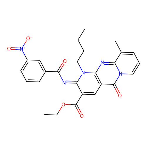 (Z)-ethyl 1-butyl-10-methyl-2-((3-nitrobenzoyl)imino)-5-oxo-2,5-dihydro-1H-dipyrido[1,2-a:2',3'-d]pyrimidine-3-carboxylate structure