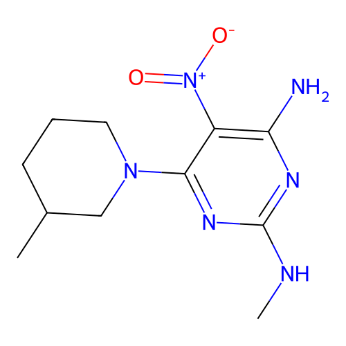 N~2~-methyl-6-(3-methylpiperidin-1-yl)-5-nitropyrimidine-2,4-diamine structure
