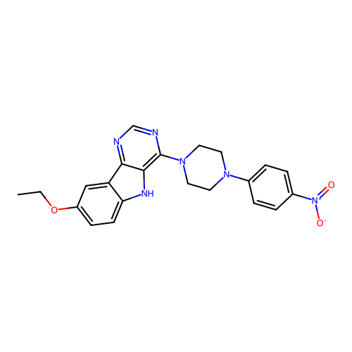 8-ethoxy-4-[4-(4-nitrophenyl)piperazin-1-yl]-5H-pyrimido[5,4-b]indole structure