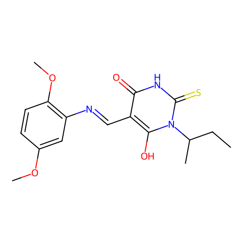 (5Z)-1-(butan-2-yl)-5-{[(2,5-dimethoxyphenyl)amino]methylidene}-2-sulfanylpyrimidine-4,6(1H,5H)-dione structure