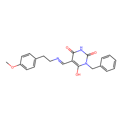 (E)-1-benzyl-5-(((4-methoxyphenethyl)amino)methylene)pyrimidine-2,4,6(1H,3H,5H)-trione structure