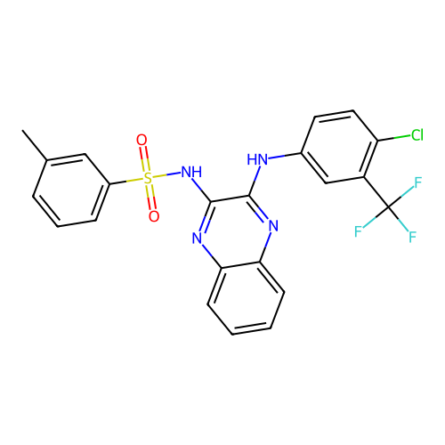 N-(3-((4-chloro-3-(trifluoromethyl)phenyl)amino)quinoxalin-2-yl)-3-methylbenzenesulfonamide structure