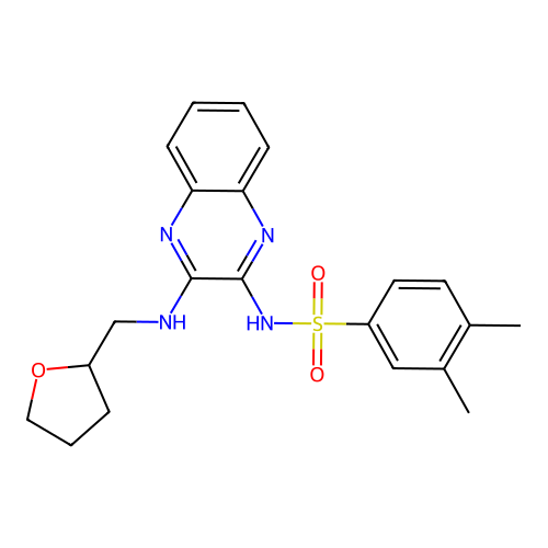 3,4-dimethyl-N-(3-(((tetrahydrofuran-2-yl)methyl)amino)quinoxalin-2-yl)benzenesulfonamide structure