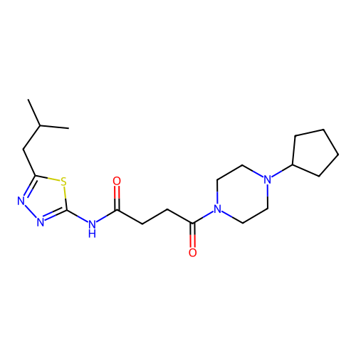 4-(4-cyclopentylpiperazin-1-yl)-N-(5-isobutyl-1,3,4-thiadiazol-2-yl)-4-oxobutanamide structure