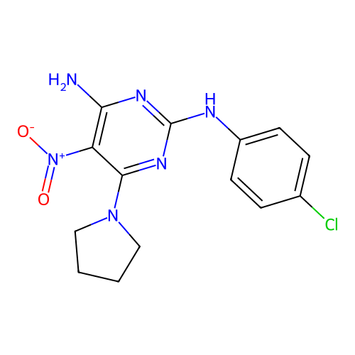 2-N-(4-chlorophenyl)-5-nitro-6-pyrrolidin-1-ylpyrimidine-2,4-diamine structure