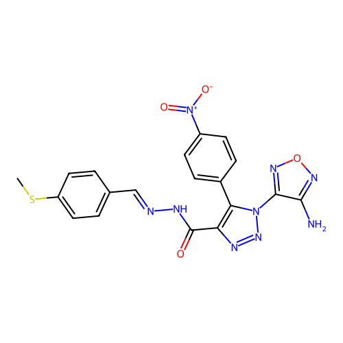 (E)-1-(4-amino-1,2,5-oxadiazol-3-yl)-N'-(4-(methylthio)benzylidene)-5-(4-nitrophenyl)-1H-1,2,3-triazole-4-carbohydrazide structure