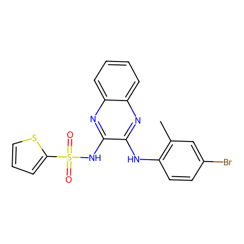 N-(3-((4-bromo-2-methylphenyl)amino)quinoxalin-2-yl)thiophene-2-sulfonamide structure