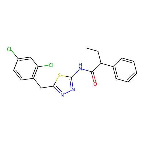 N-(5-(2,4-dichlorobenzyl)-1,3,4-thiadiazol-2-yl)-2-phenylbutanamide structure