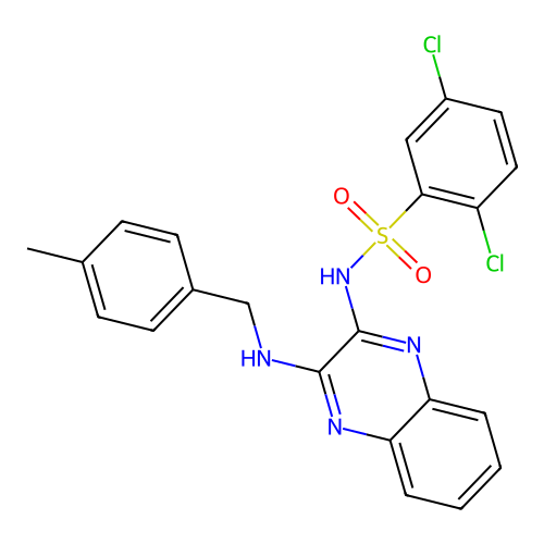 2,5-dichloro-N-(3-((4-methylbenzyl)amino)quinoxalin-2-yl)benzenesulfonamide structure