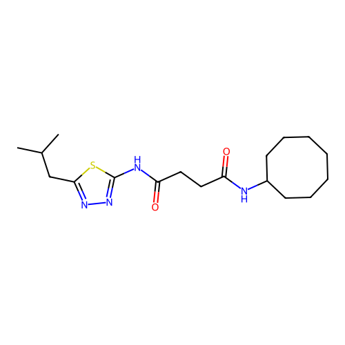 N1-cyclooctyl-N4-(5-isobutyl-1,3,4-thiadiazol-2-yl)succinamide structure