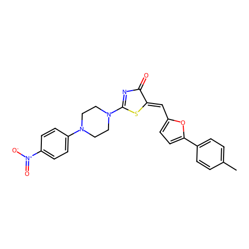 (Z)-2-(4-(4-nitrophenyl)piperazin-1-yl)-5-((5-(p-tolyl)furan-2-yl)methylene)thiazol-4(5H)-one structure
