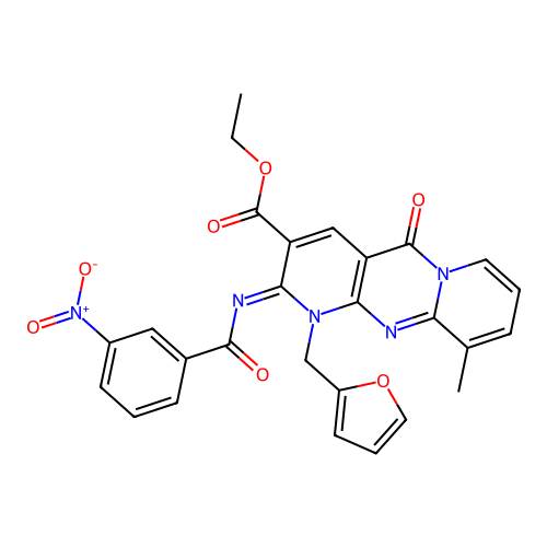 (Z)-ethyl 1-(furan-2-ylmethyl)-10-methyl-2-((3-nitrobenzoyl)imino)-5-oxo-2,5-dihydro-1H-dipyrido[1,2-a:2',3'-d]pyrimidine-3-carboxylate structure