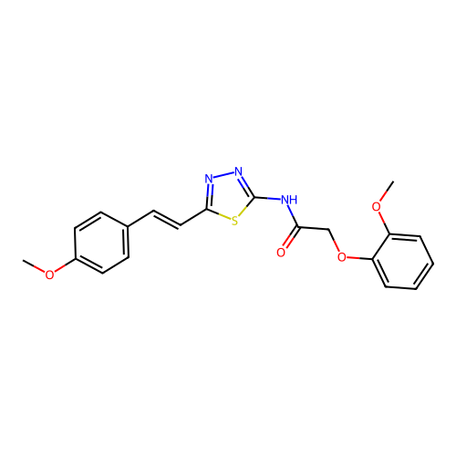 (E)-2-(2-methoxyphenoxy)-N-(5-(4-methoxystyryl)-1,3,4-thiadiazol-2-yl)acetamide structure