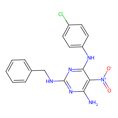 {6-Amino-5-nitro-2-[benzylamino]pyrimidin-4-yl}(4-chlorophenyl)amine structure