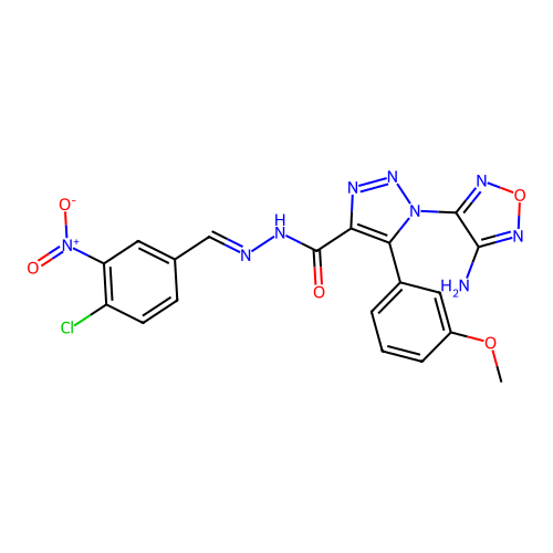 (E)-1-(4-amino-1,2,5-oxadiazol-3-yl)-N'-(4-chloro-3-nitrobenzylidene)-5-(3-methoxyphenyl)-1H-1,2,3-triazole-4-carbohydrazide structure