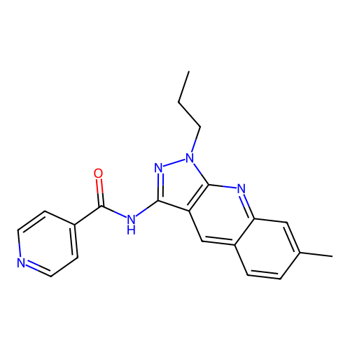 N-(7-methyl-1-propylpyrazolo[3,4-b]quinolin-3-yl)pyridine-4-carboxamide structure