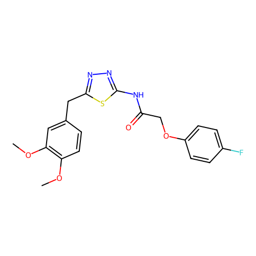 N-(5-(3,4-dimethoxybenzyl)-1,3,4-thiadiazol-2-yl)-2-(4-fluorophenoxy)acetamide structure