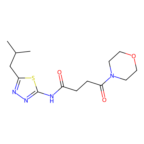 N-(5-isobutyl-1,3,4-thiadiazol-2-yl)-4-morpholino-4-oxobutanamide structure